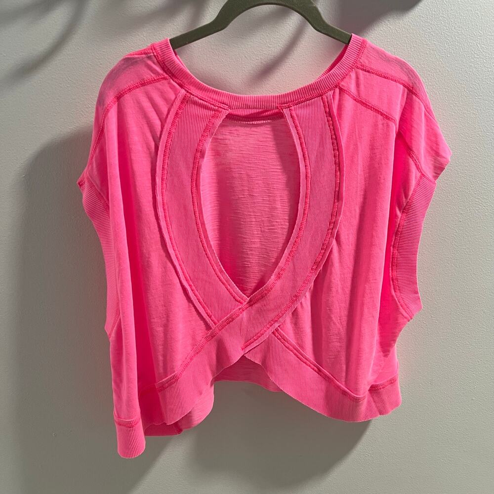 NWT FP Movement Free People Pink My Time Tee Open Back Shirt Size XS